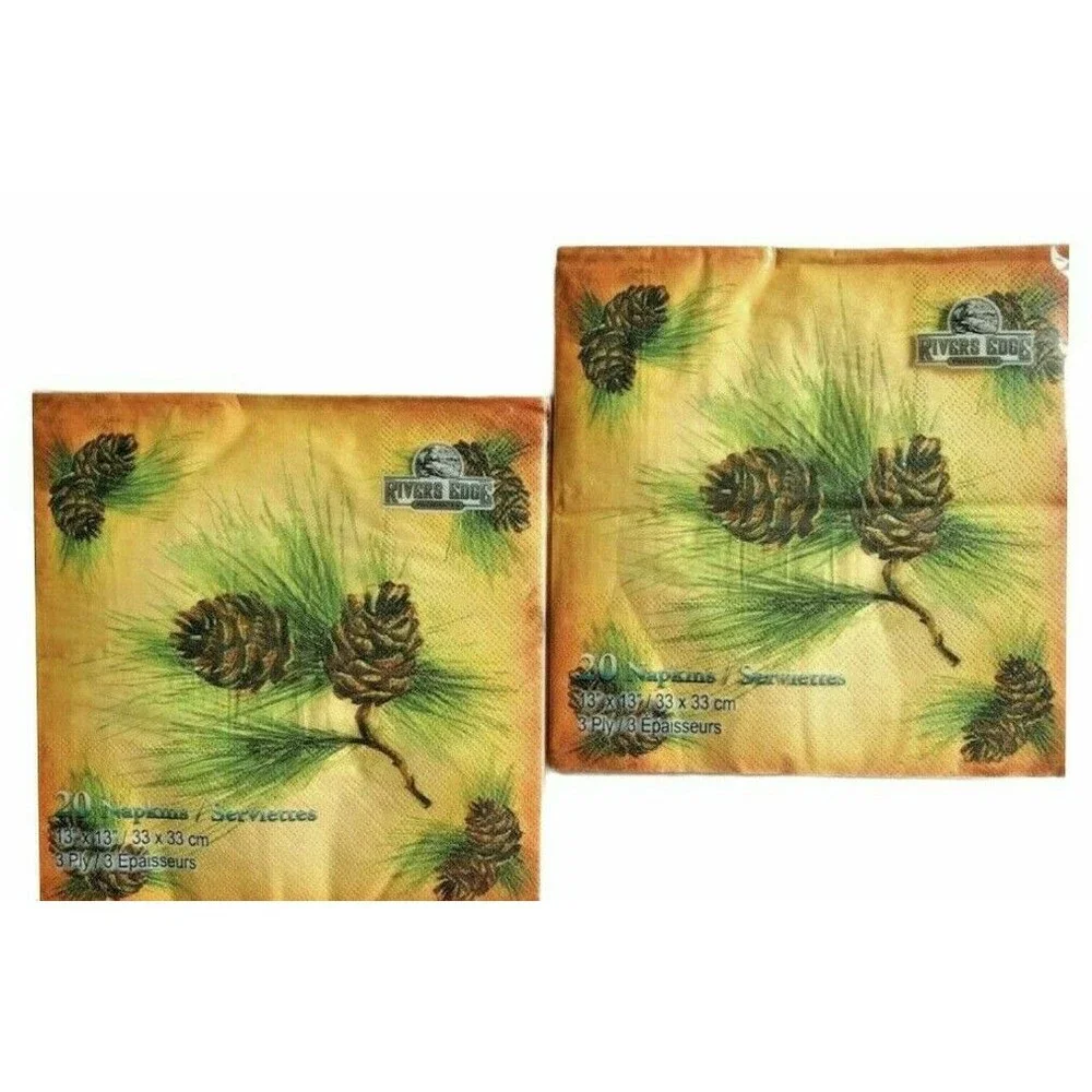 River's Edge Paper Napkins Rustic Pinecone Lunch Dinner Decoupage 2 pack 20 cut